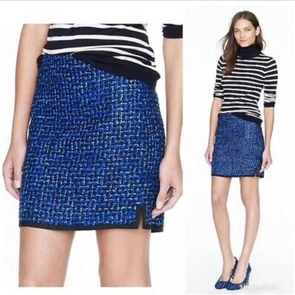 J. Crew Indigo Tweed Postage Stamp Mini Skirt BlueBlack Wool Boucle sz 0 - Picture 3 of 11